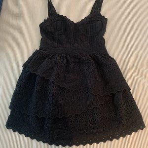 LoveShackFancy Caro Dress - Black Lace Mini Dress